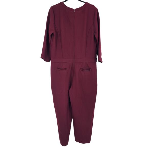 Madewell Sloan Long Sleeve Textured Jumpsuit in Burgundy Crepe Size 12 - Picture 4 of 4